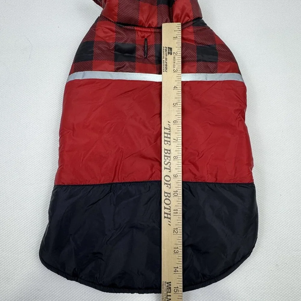 32 Degrees Heat Red Black Plaid Dog Jacket Medium Puffer Vest Adjustable NEW